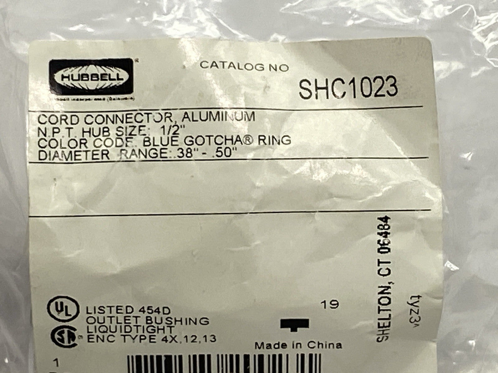 Hubbell SHC1023 Cord Connector 1/2" NPT 0.38"-0.50" - Maverick Industrial Sales