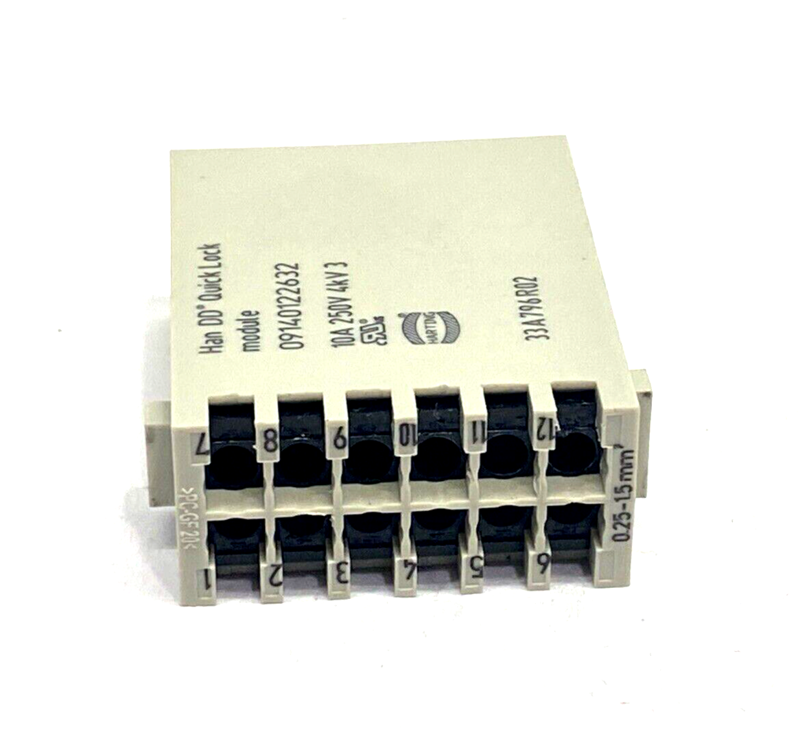 Harting 09140122632 Han DD Quick Lock Module 12-Pin Male Connector 10A 250V - Maverick Industrial Sales