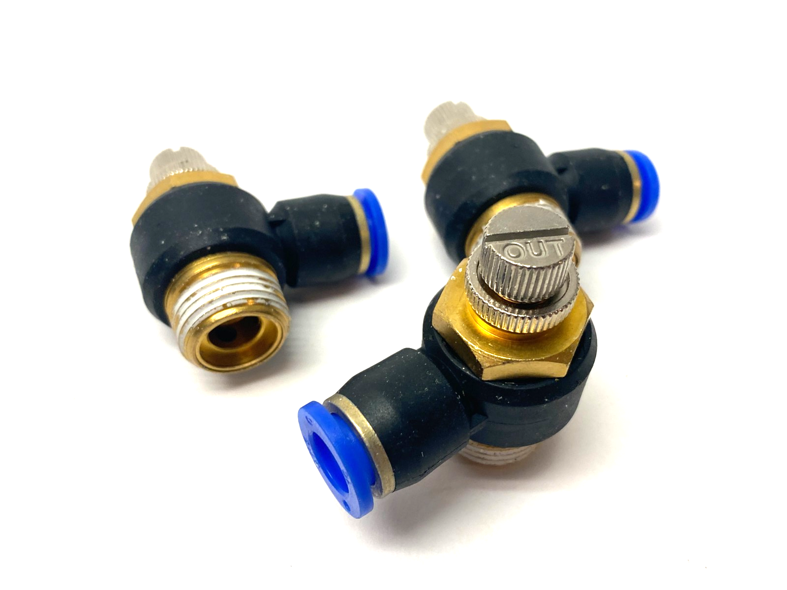 SNS JSC10-04 Flow Throttle/Speed Control Elbow Valve Fitting 10mm Tube LOT OF 3 - Maverick Industrial Sales