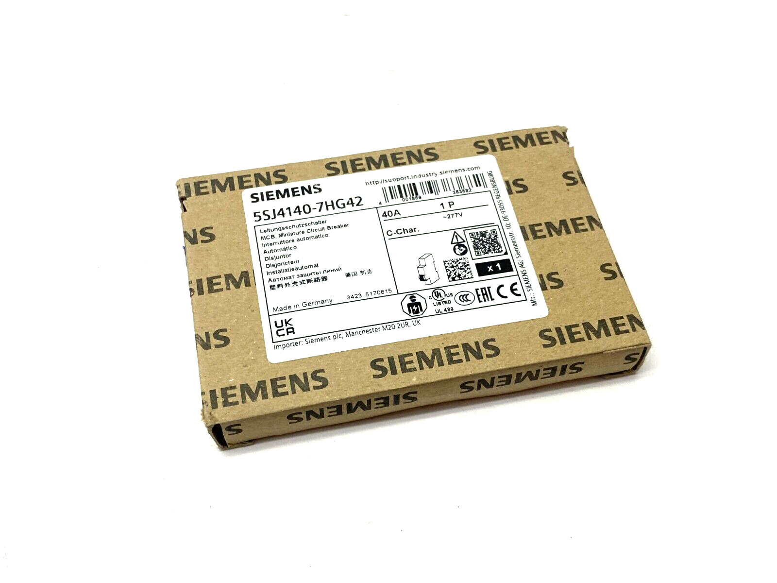 Siemens 5SJ4140-7HG42 Miniature Circuit Breaker 40A 1-Pole 277V - Maverick Industrial Sales