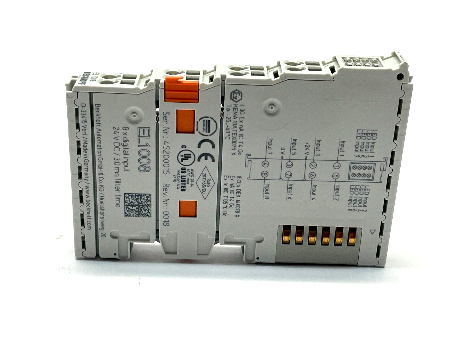 Beckhoff EL1008 EtherCAT Terminal, 8-channel digital input, 24 V DC, 3 ms - Maverick Industrial Sales