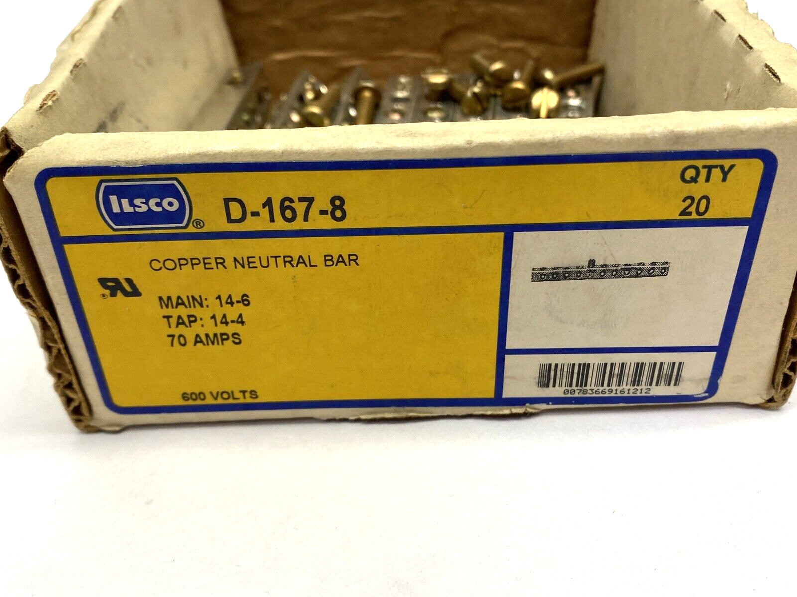 Ilsco D-167-8 Copper Neutral Bar 70A 600V LOT OF 8 - Maverick Industrial Sales
