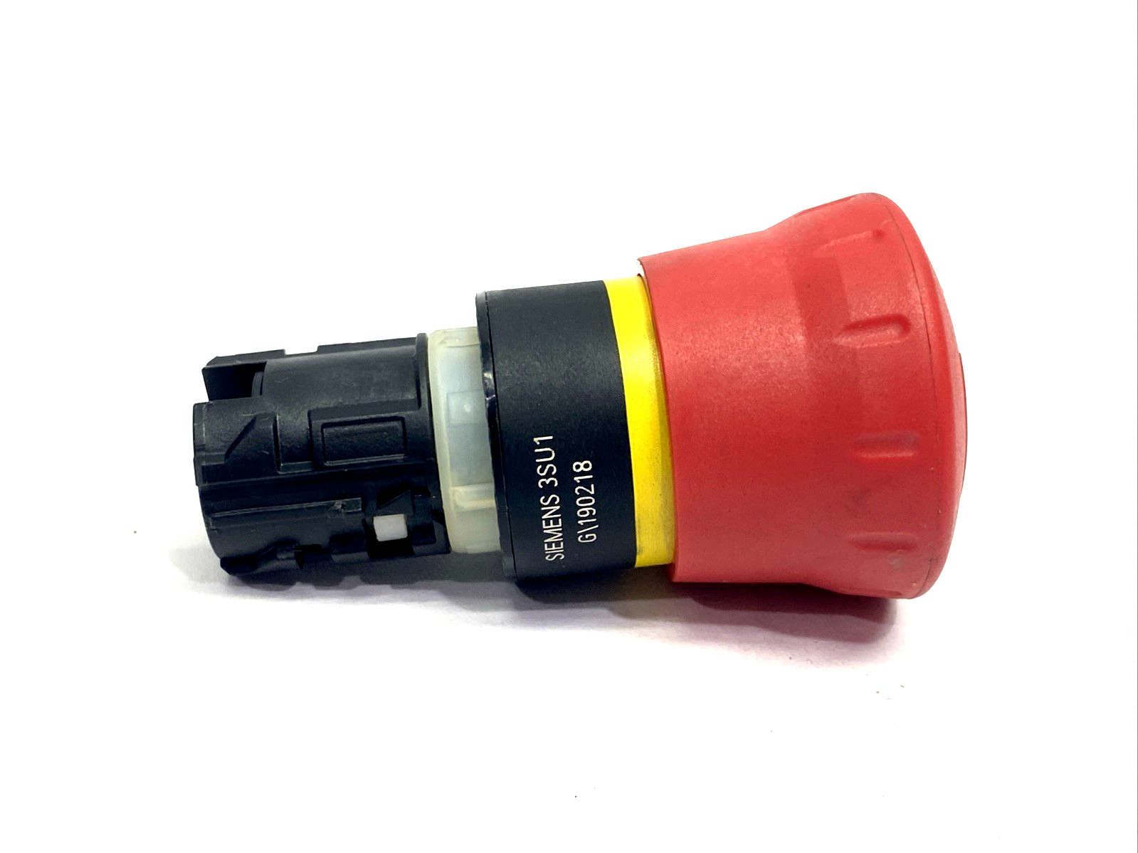 Siemens 3SU10001HB200AA0 Emergency Stop Mushroom Pushbutton, Rotate-To-Unlatch - Used - Maverick Industrial Sales