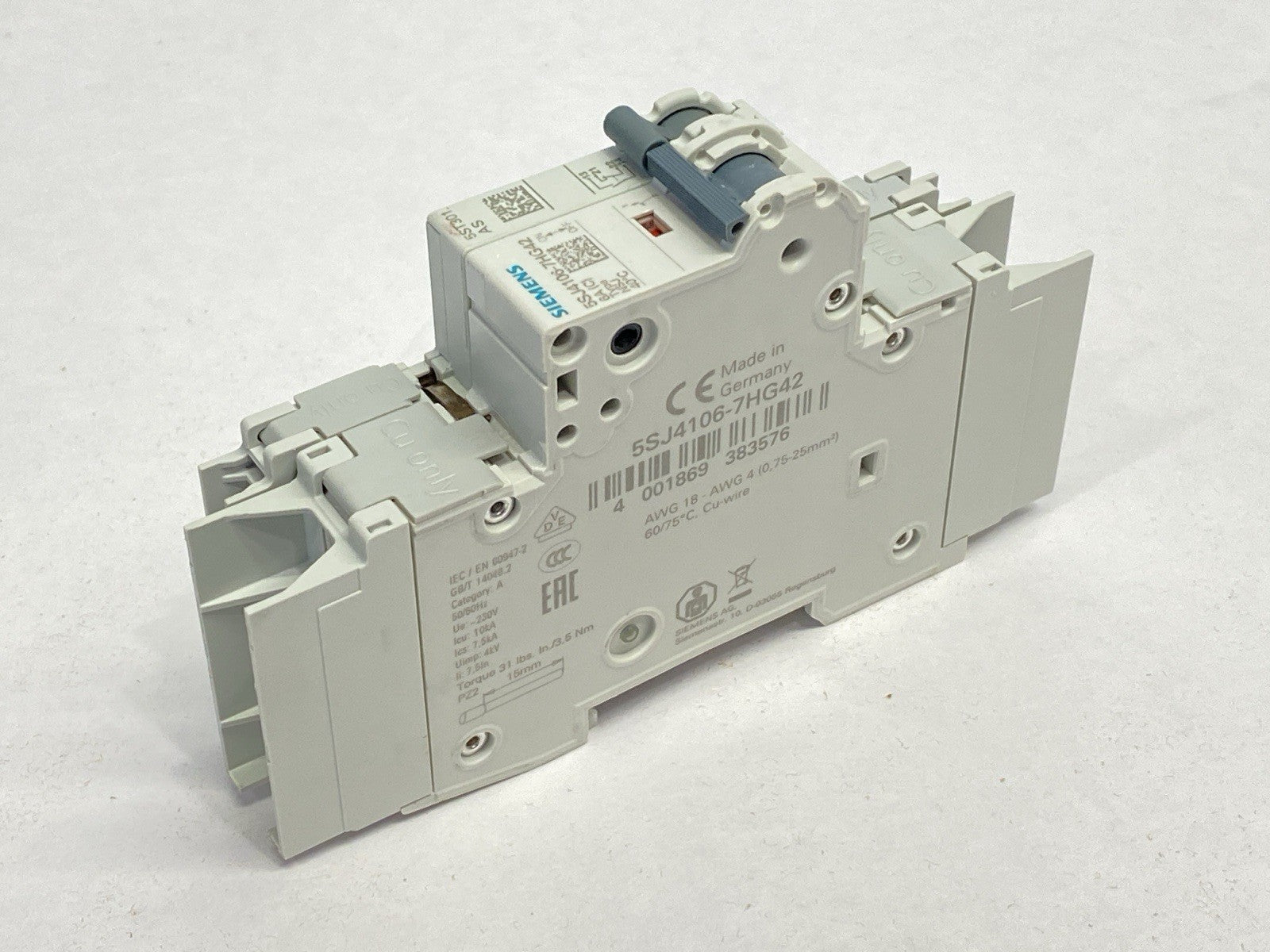 Siemens 5SJ4106-7HG42 Circuit Breaker 1P 6A 277VAC/480V w/ 5ST3010-0HG Switch - Maverick Industrial Sales