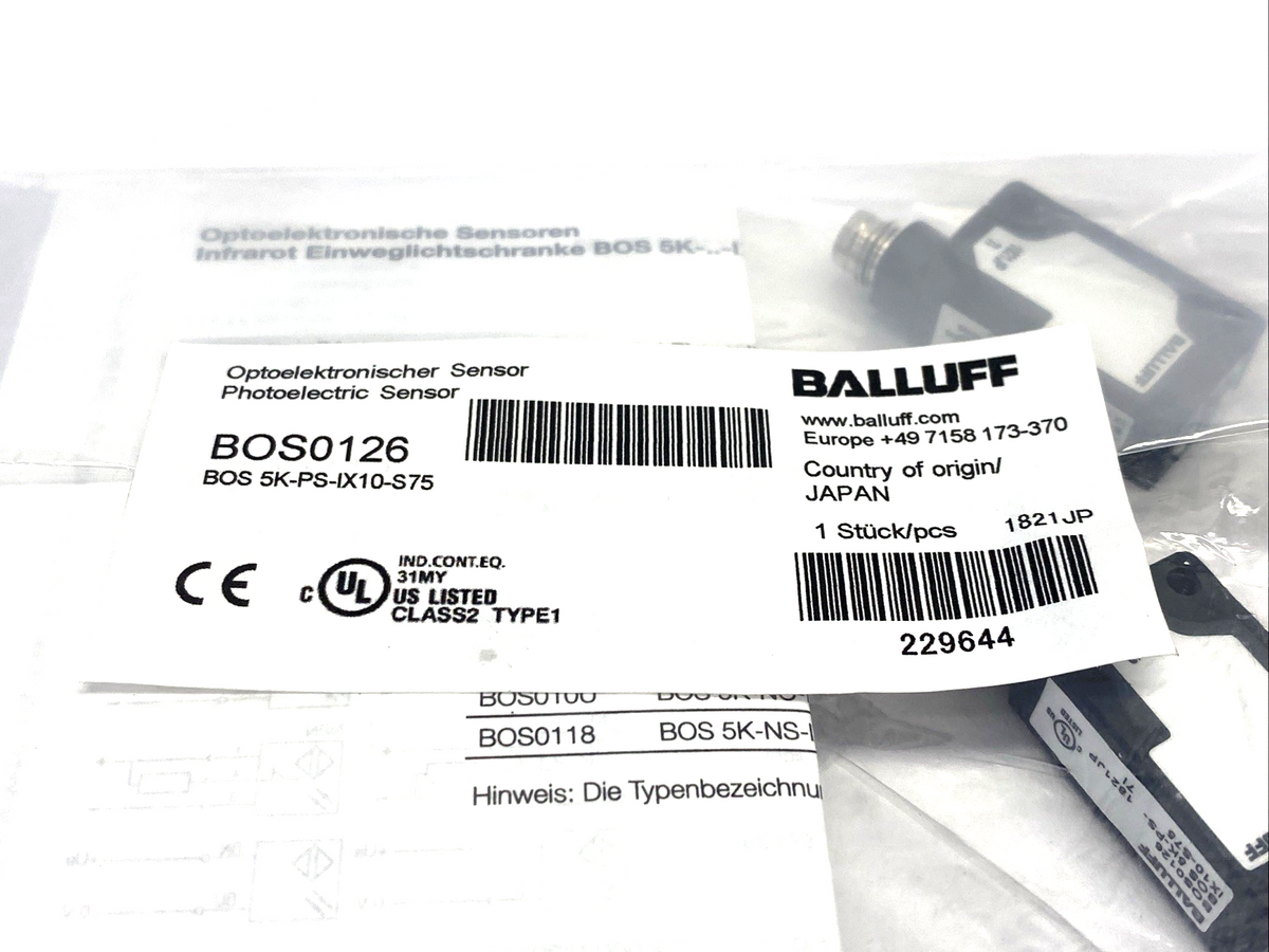 Balluff BOS0126 Photoelectric Sensor Transmitter & Receiver BOS 5K-PS-IX10-S75 - Maverick Industrial Sales