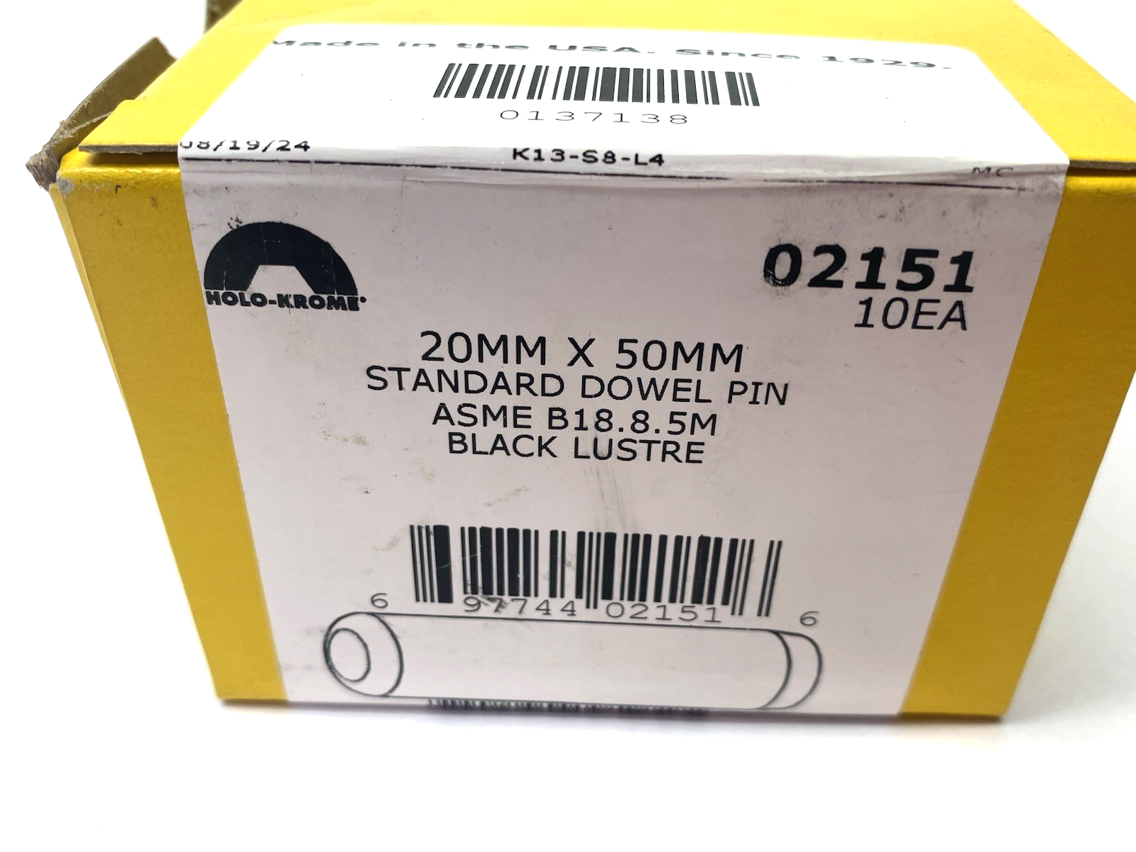 02151 | Holo-Krome 20mm x 50mm Standard Dowel Pin ASME B18.8.5M BOX OF 10 - New - Maverick Industrial Sales