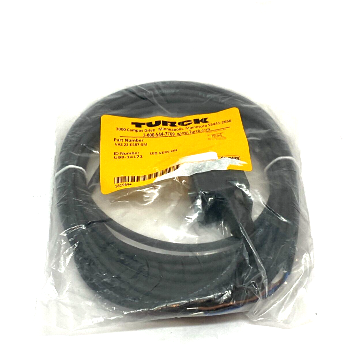 Turck VAS 22-E587-5M Single Ended Cordset LED Version Fem Valve Plug U99-14171 - Maverick Industrial Sales