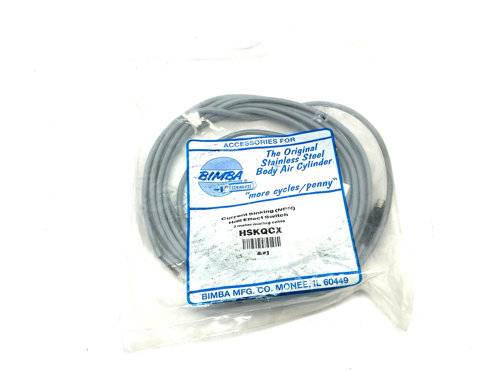 IMI Bimba HSKQCX Current Sinking Hall Effect Switch, NPN, w/ 5m Mating Cable - Maverick Industrial Sales