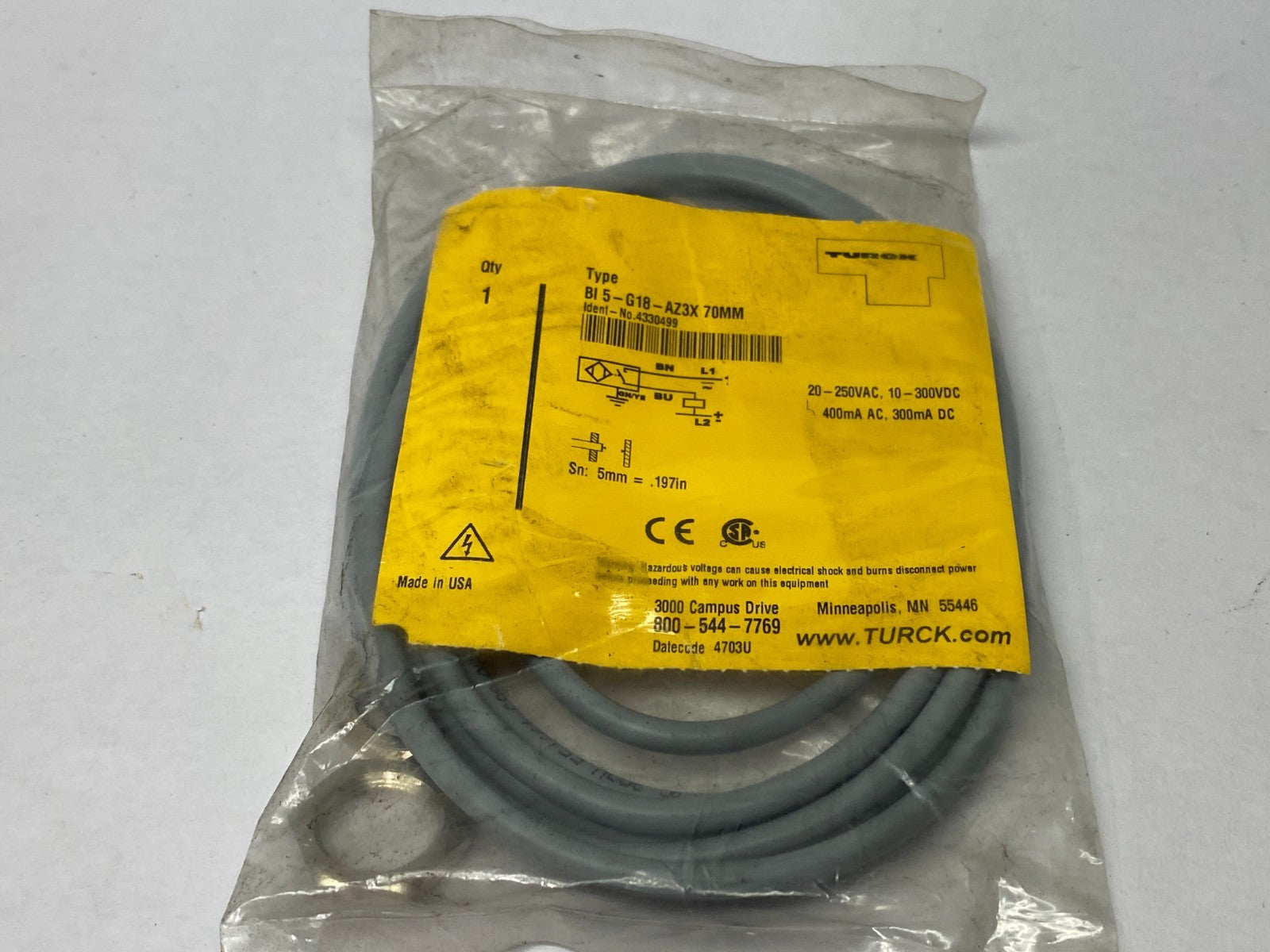 Turck BI 5-G18-AZ3X 70MM Inductive Proximity Sensor 5mm Sn 4330499 - Maverick Industrial Sales