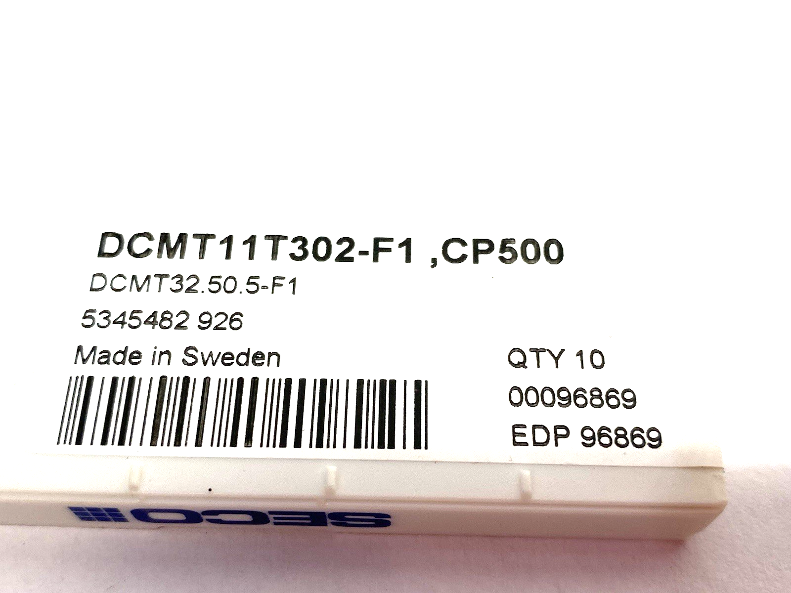 00096869 | Seco DCMT11T302-F1 CP500 Turning Insert DCMT32.50.5-F1 CP500 PKG OF 10 - New - Maverick Industrial Sales