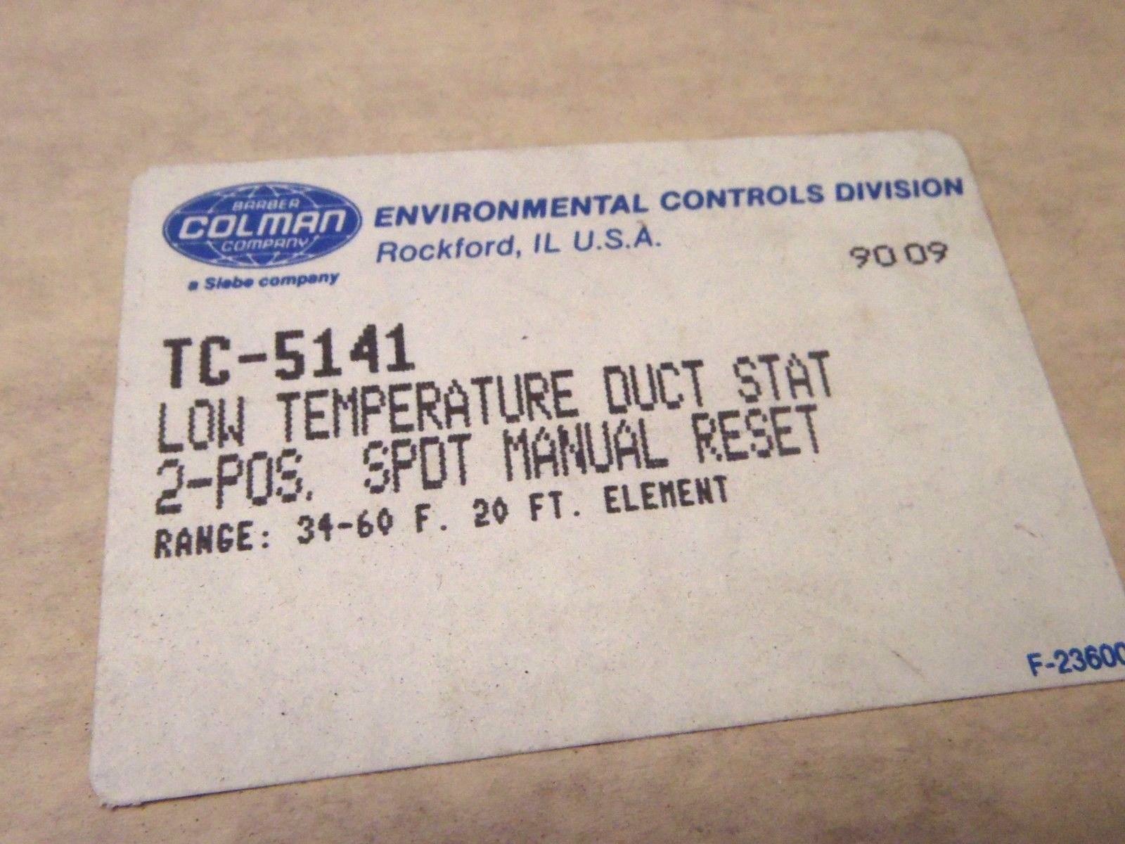 Barber Colman TC-5141 Low Temp Duct 2-Pos Stat w/ Spot Manual Reset 34-60F - Maverick Industrial Sales