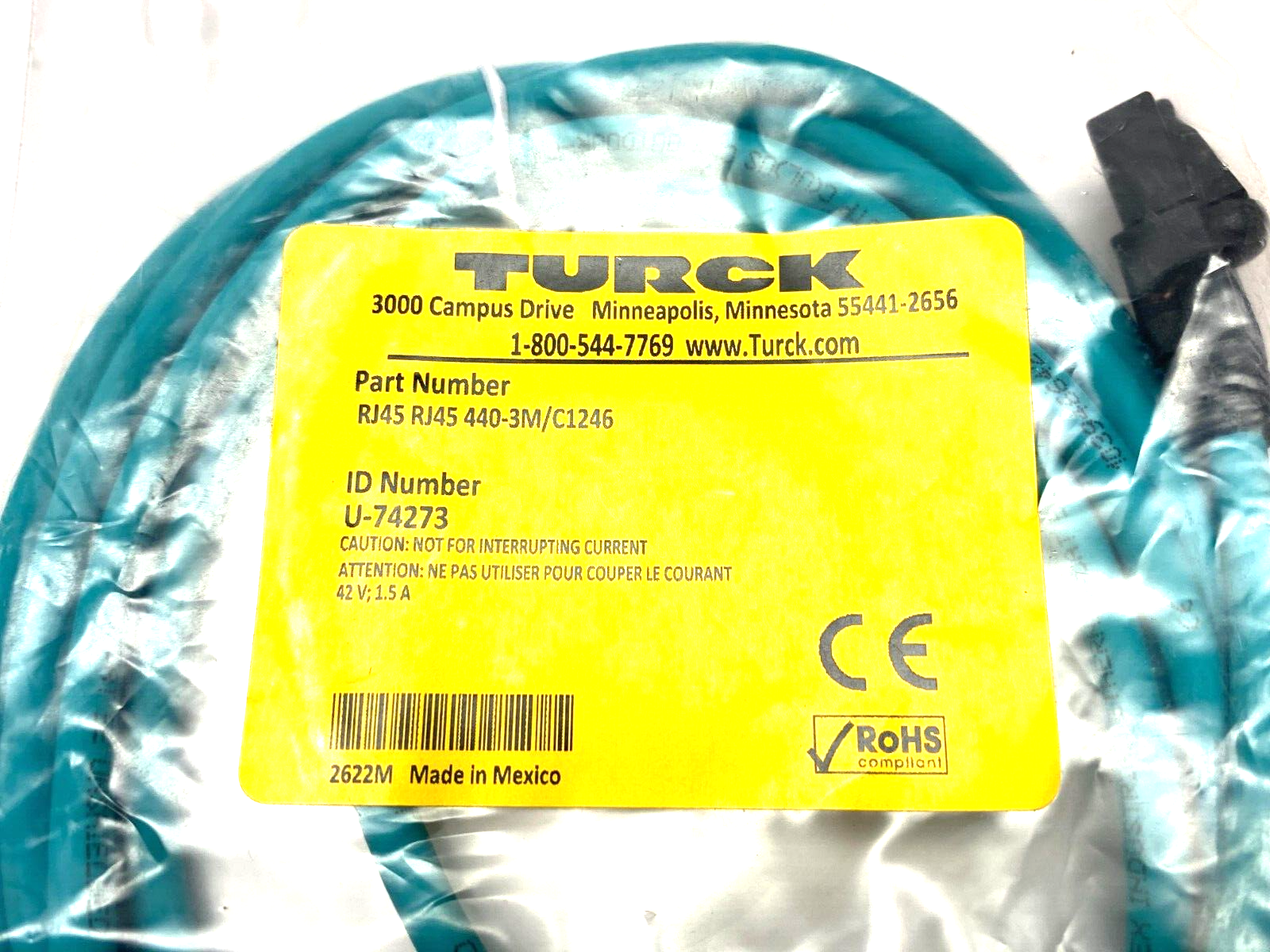 Turck RJ45 RJ45 440-3M/C1246 Industrial Ethernet Cordset 3m U-74273 - Maverick Industrial Sales