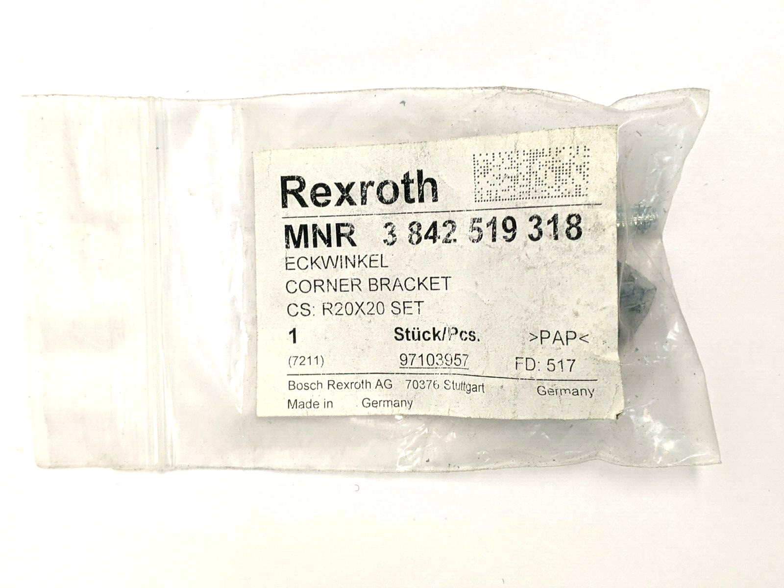Bosch Rexroth 3842519318 Corner Bracket R20X20 Set - Maverick Industrial Sales