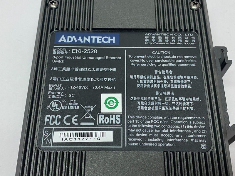 Advantech EKI-2528 Unmanaged Industrial Ethernet Switch 8-Port 12~48VDC - Maverick Industrial Sales