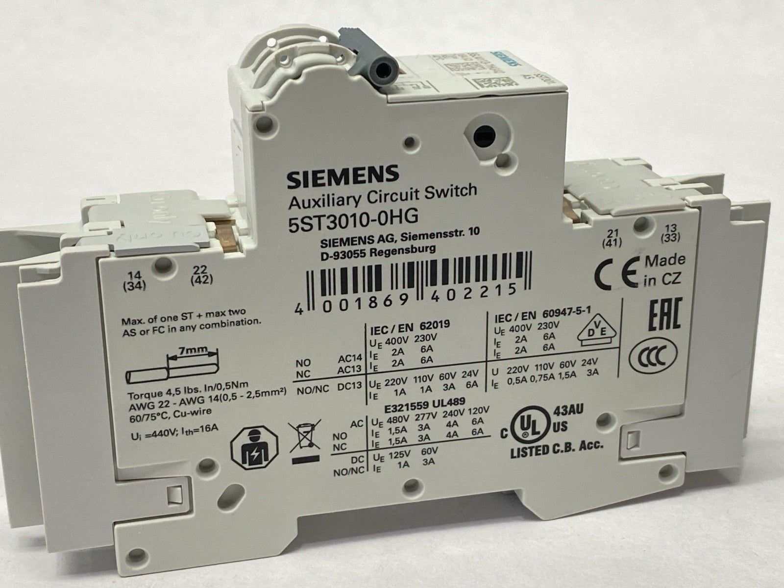 Siemens 5SJ4113-7HG42 Circuit Breaker 1P 13A 277V/489V w/ 5ST3010-0HG Switch - Maverick Industrial Sales