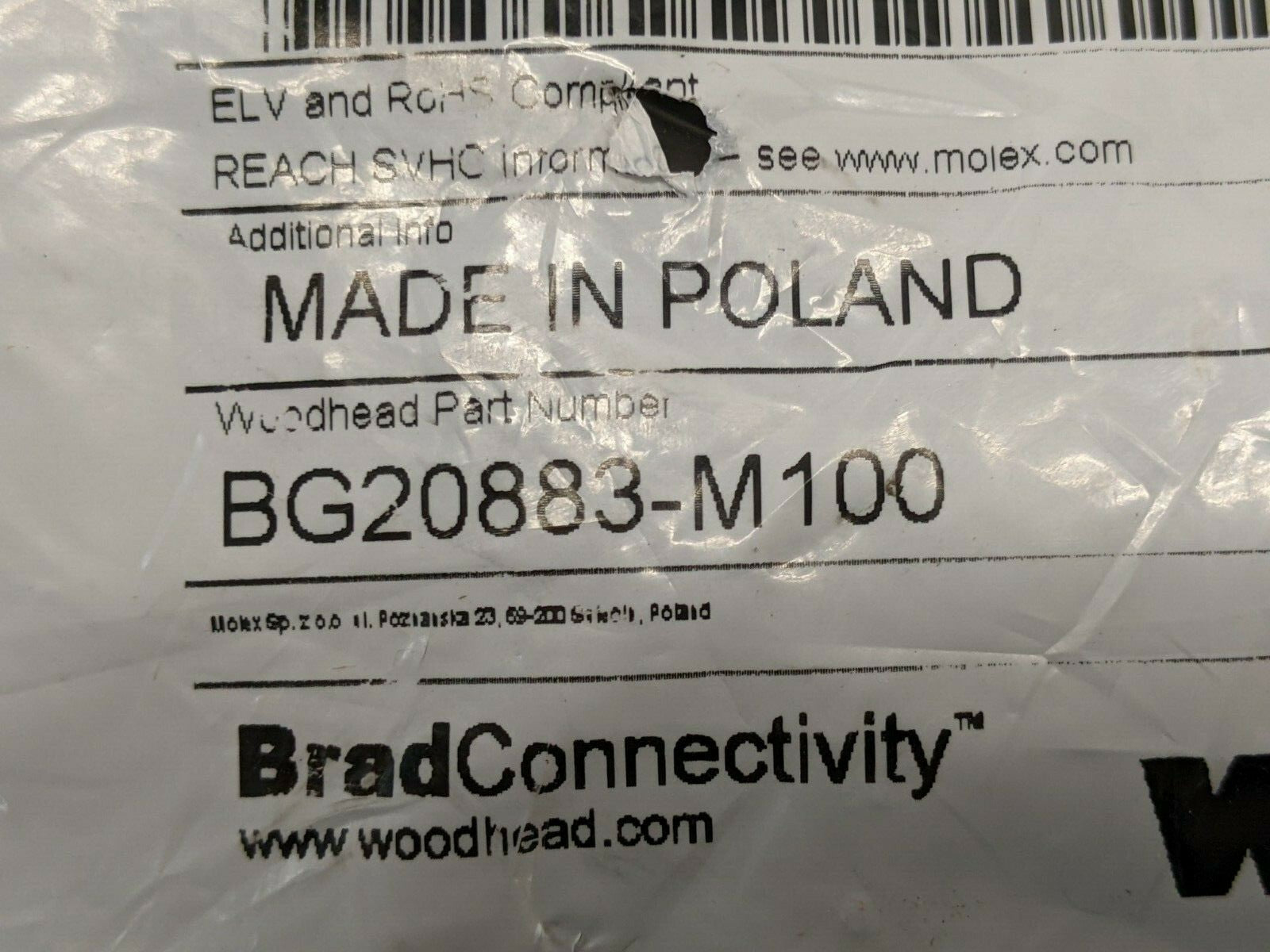 1300088052 | Molex Cable MC-14P-FE-ST-10M-PUR BG20883-M100 - New - Maverick Industrial Sales