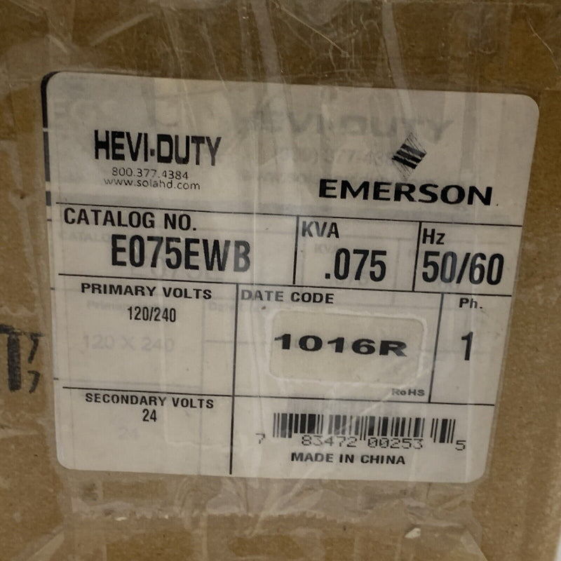 Emerson E075EWB Transformer Pri: 120/240V Sec: 24V, 1PH, .075 KVA - Maverick Industrial Sales