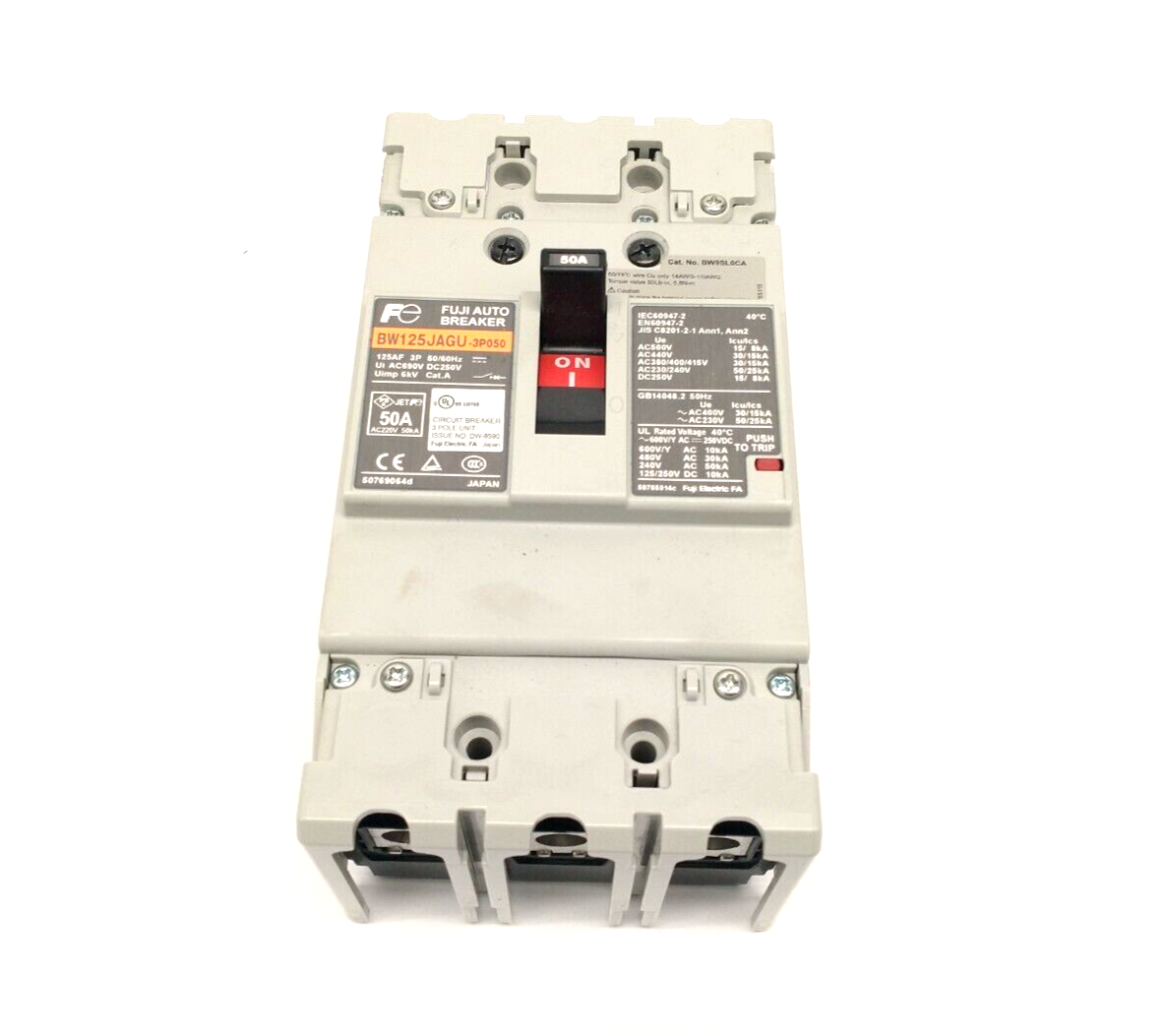 BW125JAGU-3P050 | Fuji Thermal Magnetic Circuit Breaker 3P 50A 600VAC 250VDC - Used - Maverick Industrial Sales