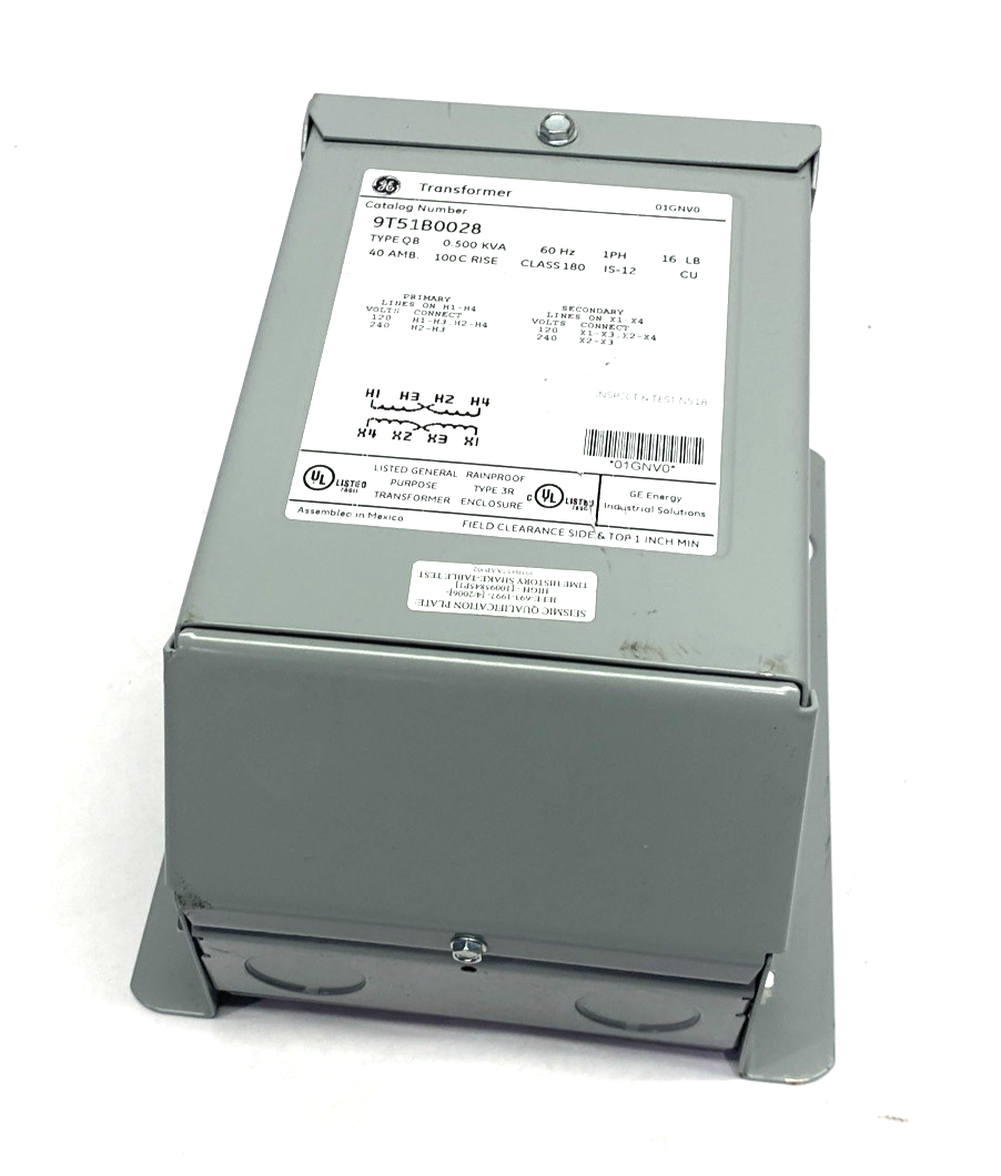 9T51B0028 | ABB General Electric Transformer 1C,0.5kVA,120x240-120/240,100C,3R,QB - New – Open box - Maverick Industrial Sales