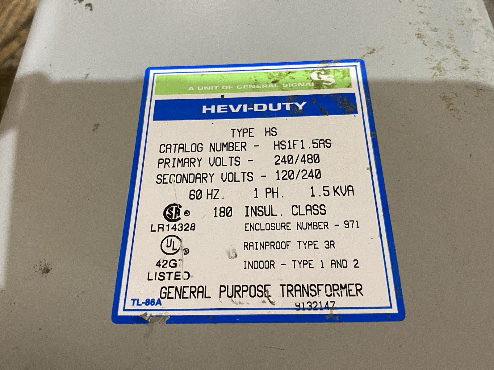 HS1F1.5AS | General Signal Hevi-Duty Gen. Purpose Transformer, Single-Phase 1.5kVA - Used - Maverick Industrial Sales