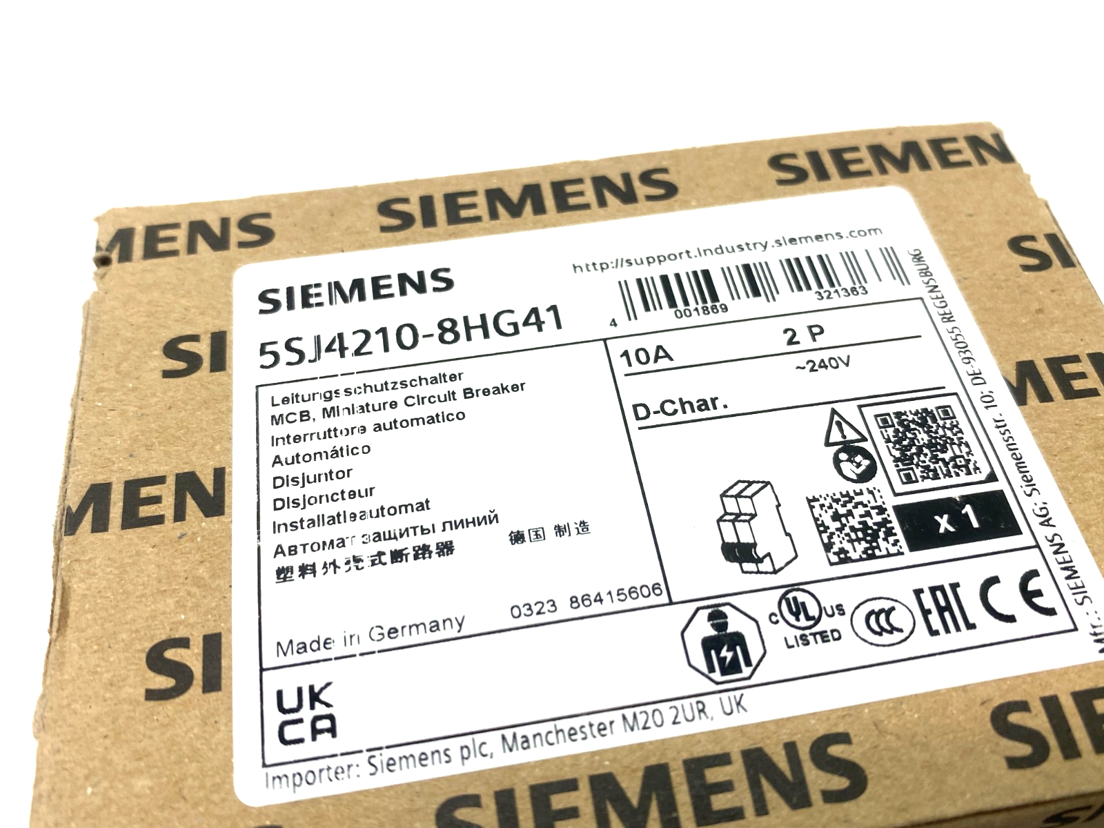 Siemens 5SJ4210-8HG41 Miniature Circuit Breaker 2-Pole 10A D-Char. - Maverick Industrial Sales