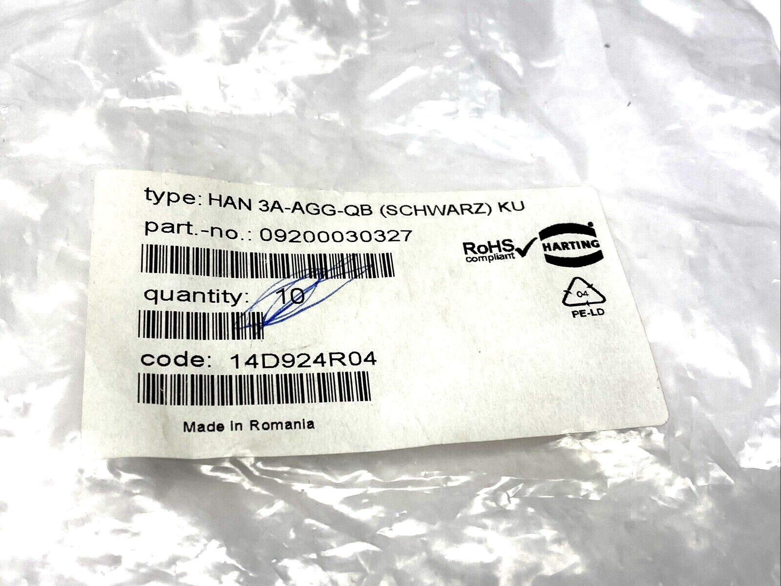Harting 09200030327 Bulkhead Lever Locking Housing Han 3A-HBM/P-DL-black 6-PK - Maverick Industrial Sales