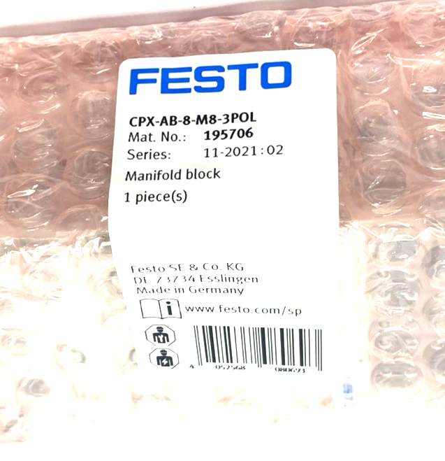 Festo CPX-AB-8-M8-3POL Manifold Block 195706 - Maverick Industrial Sales