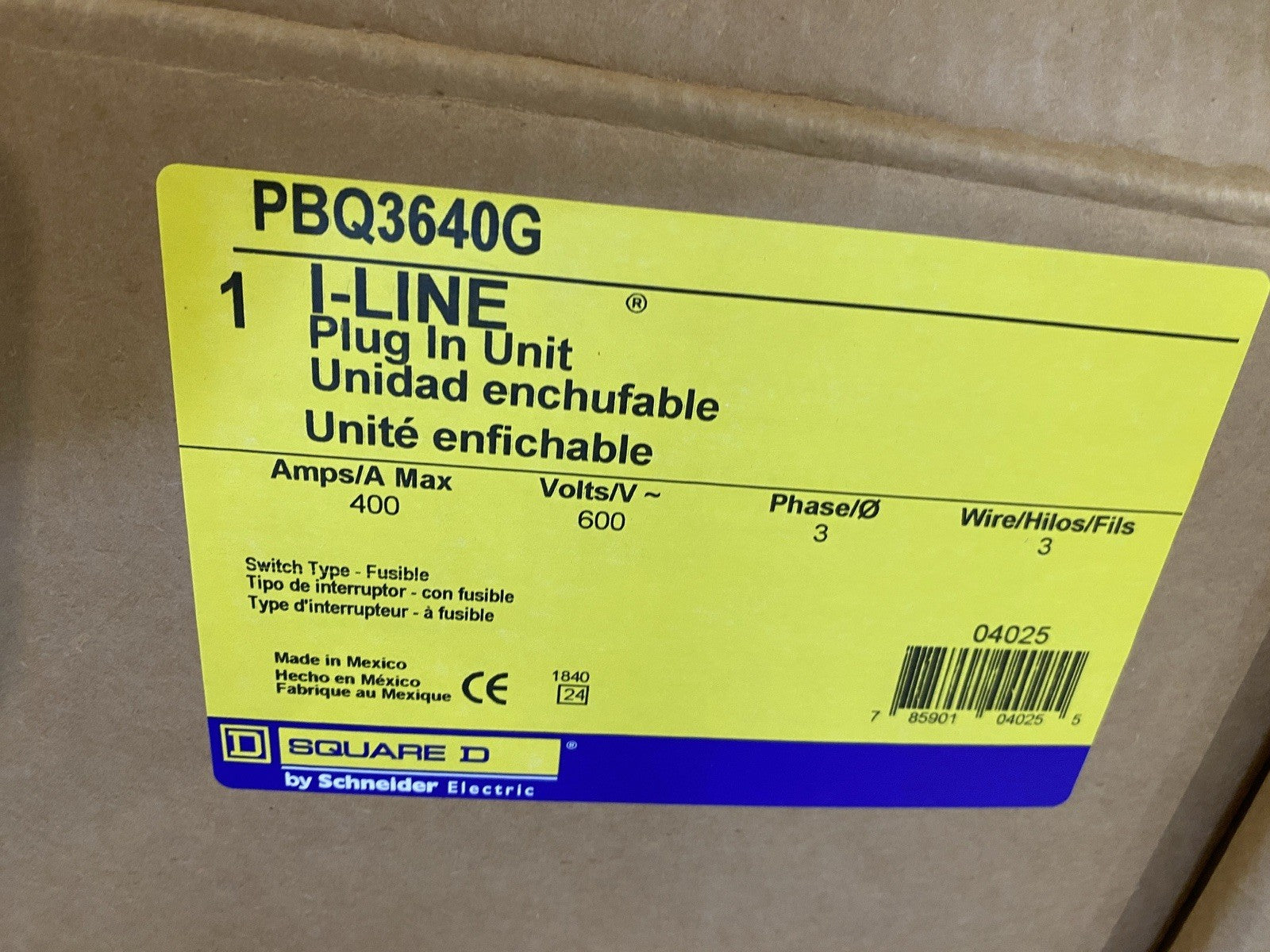 Square D PBQ3640G Plug-in I-Line Busway Fusible 400A 600VAC 3P, 3 fuse + G - Maverick Industrial Sales