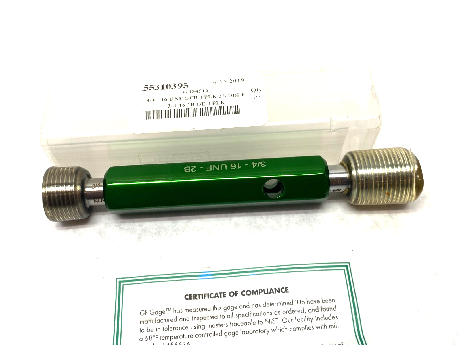 W0750162BS | GF Gage Plug Thread Gage: 3/4-16 Thread, 2B Class, Double End G/NG - New - Maverick Industrial Sales