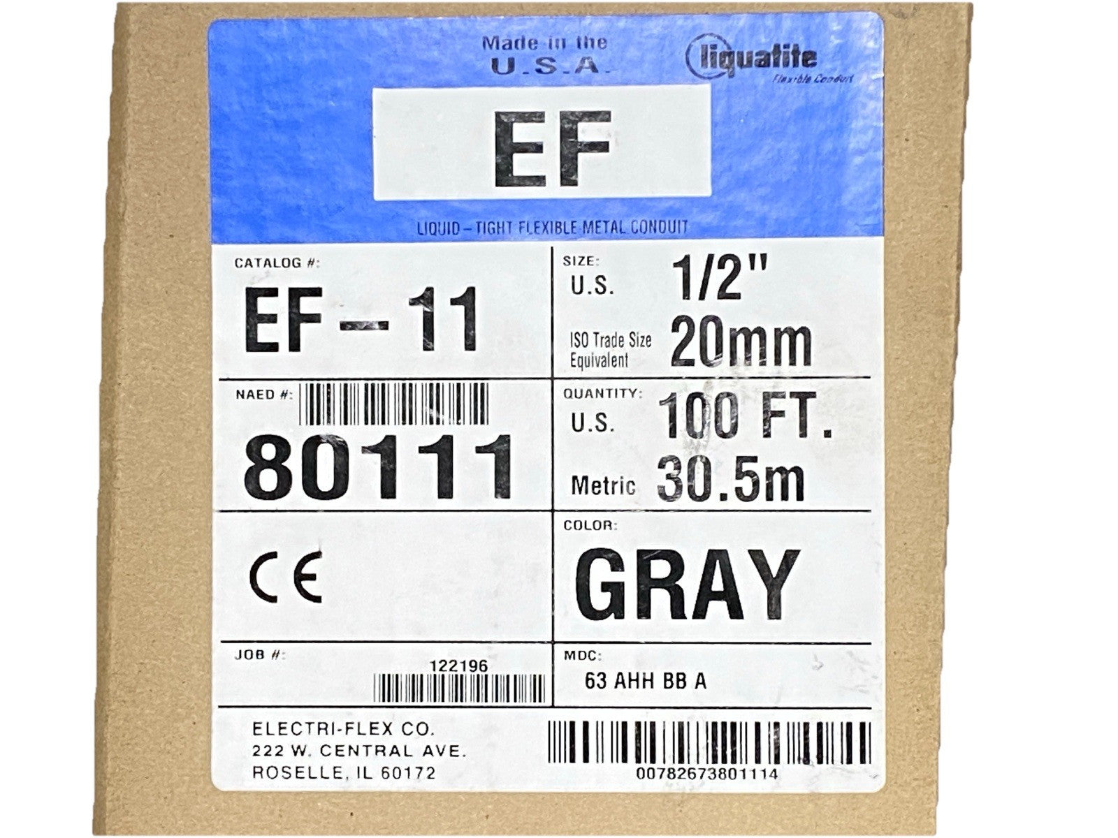 EF-11-GRY-1/2"-100FT | Liquatite Liquid Tight Flexible Metal Conduit 1/2" 100ft - New - Maverick Industrial Sales