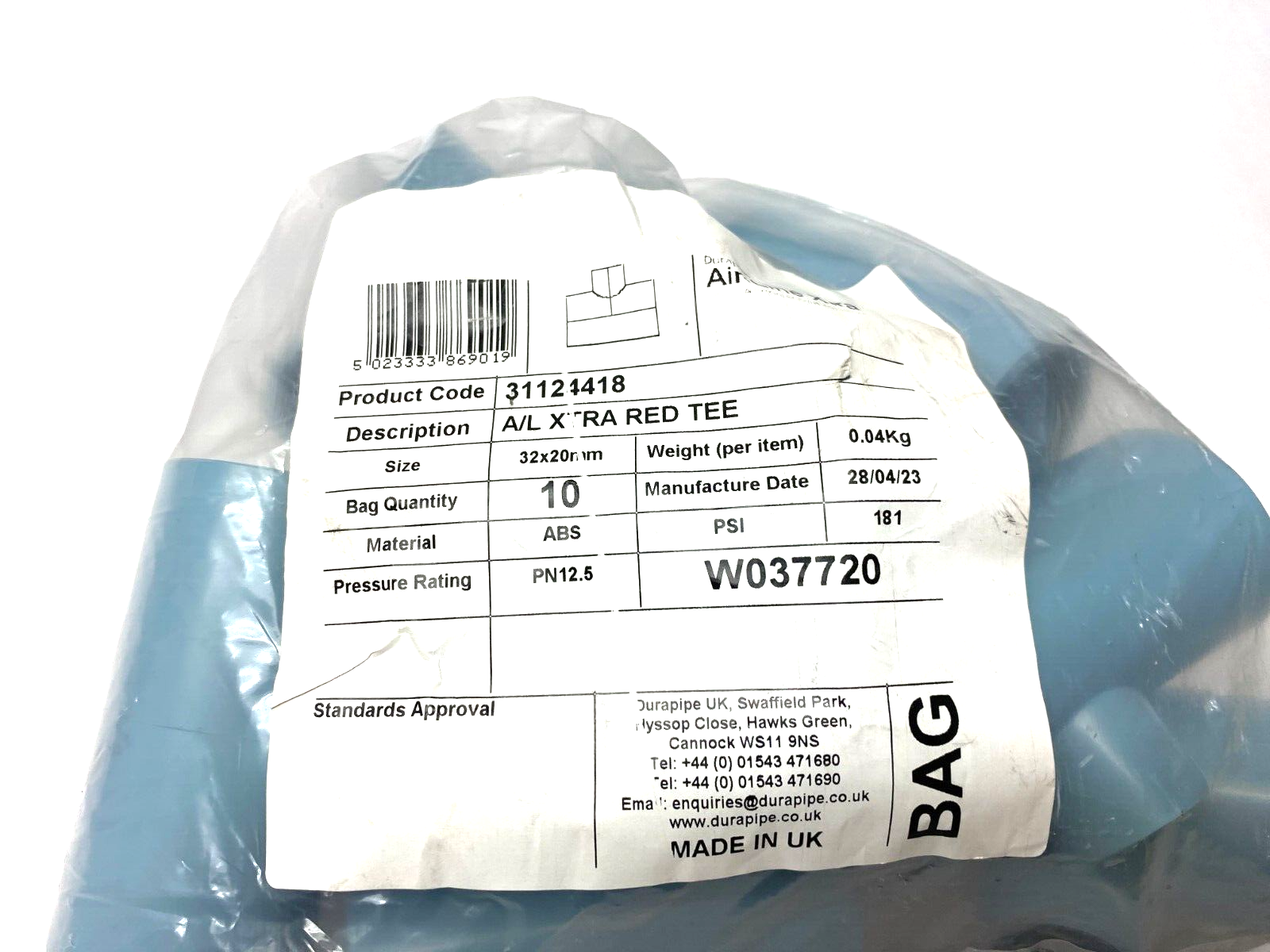 Durapipe 31124418 Air-Line Xtra Socket Tee Fitting 32 x 20mm Blue PKG OF 10 - Maverick Industrial Sales