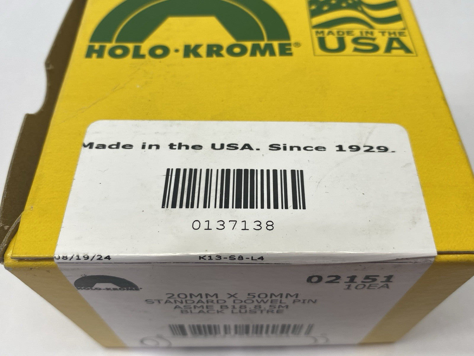 02151 | Holo-Krome 20mm x 50mm Standard Dowel Pin ASME B18.8.5M BOX OF 10 - New - Maverick Industrial Sales