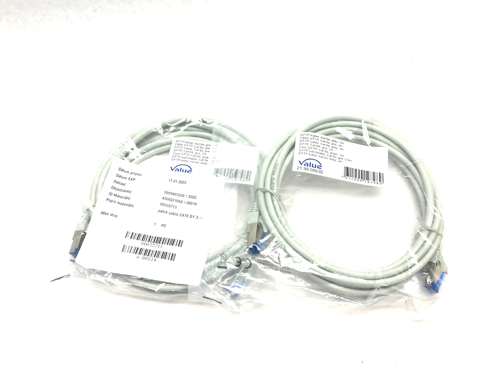 21.99.0863E | Value Cat 6A Ethernet Patch Cable 3m LOT OF 2- New - Maverick Industrial Sales