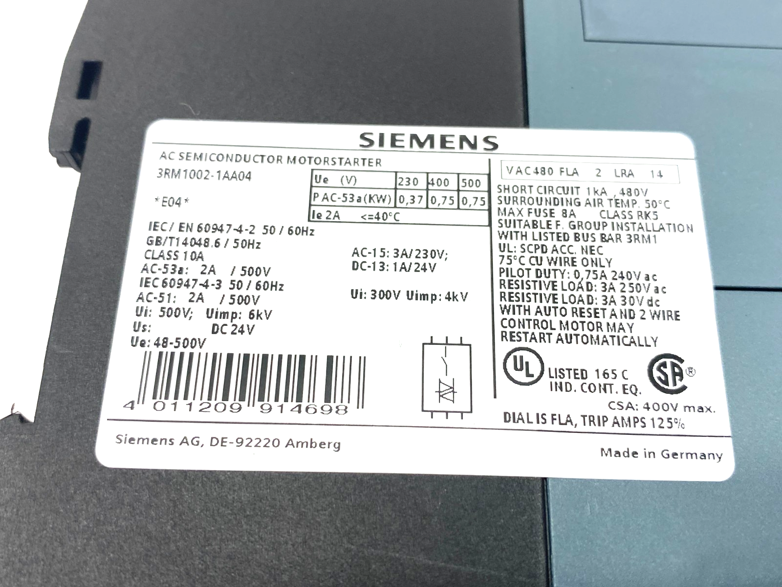 Siemens 3RM1002-1AA04 SIRIUS Direct Starter 500V Screw Terminals - Maverick Industrial Sales