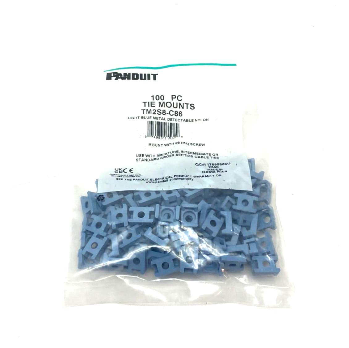 Panduit TM2S8-C86 Light Blue Metal Detectable Nylon Cable Tie Mount PKG OF 100 - Maverick Industrial Sales