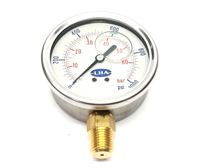 LHA PGL-A-63-N-B-1000-S In-Line Pressure Gauge 2-1/2" Dia, 0-1000PSI, 1/4" NPT - Maverick Industrial Sales