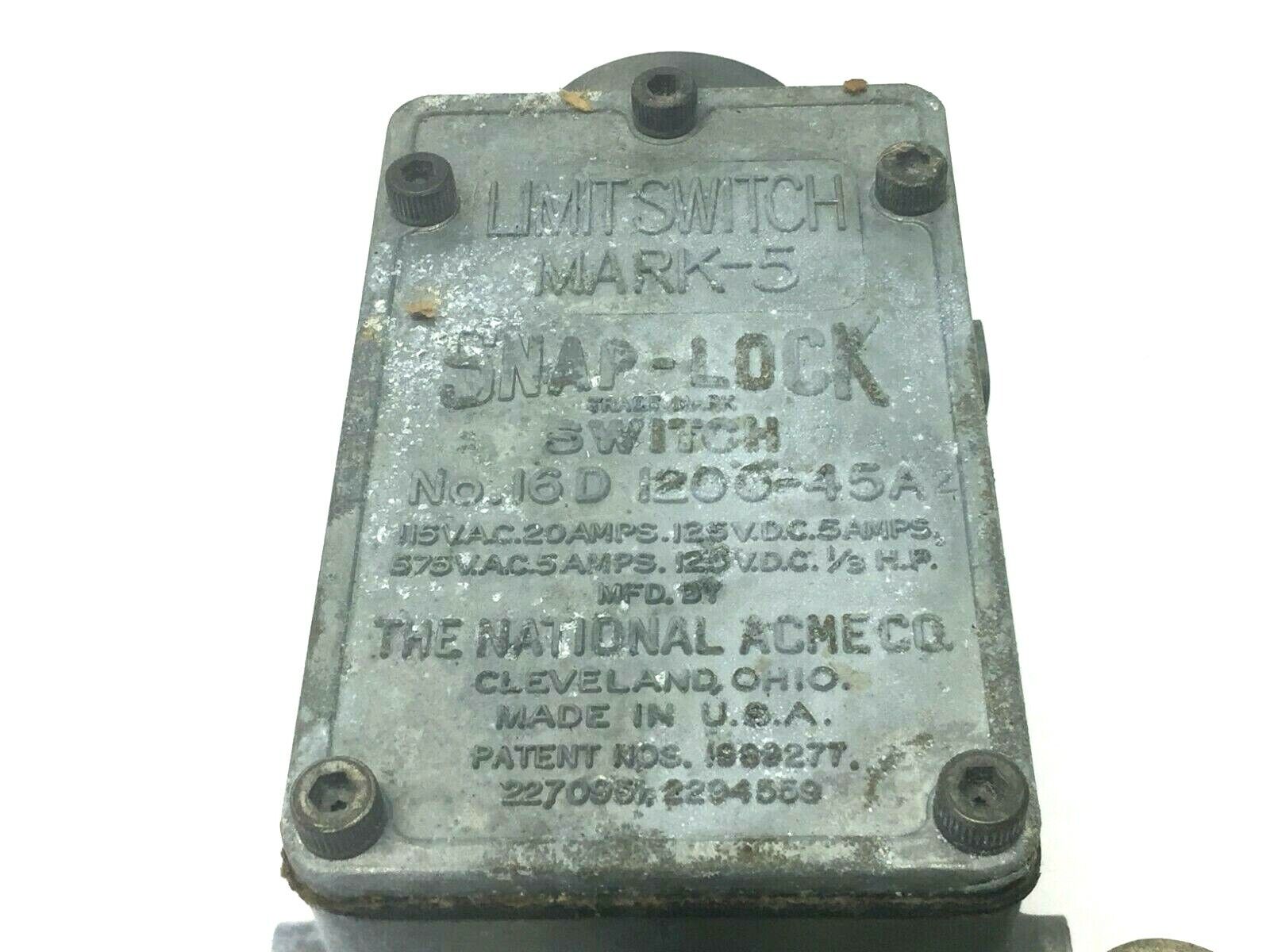 National Acme I6D I200-45A Snap Lock Limit Switch - Maverick Industrial Sales