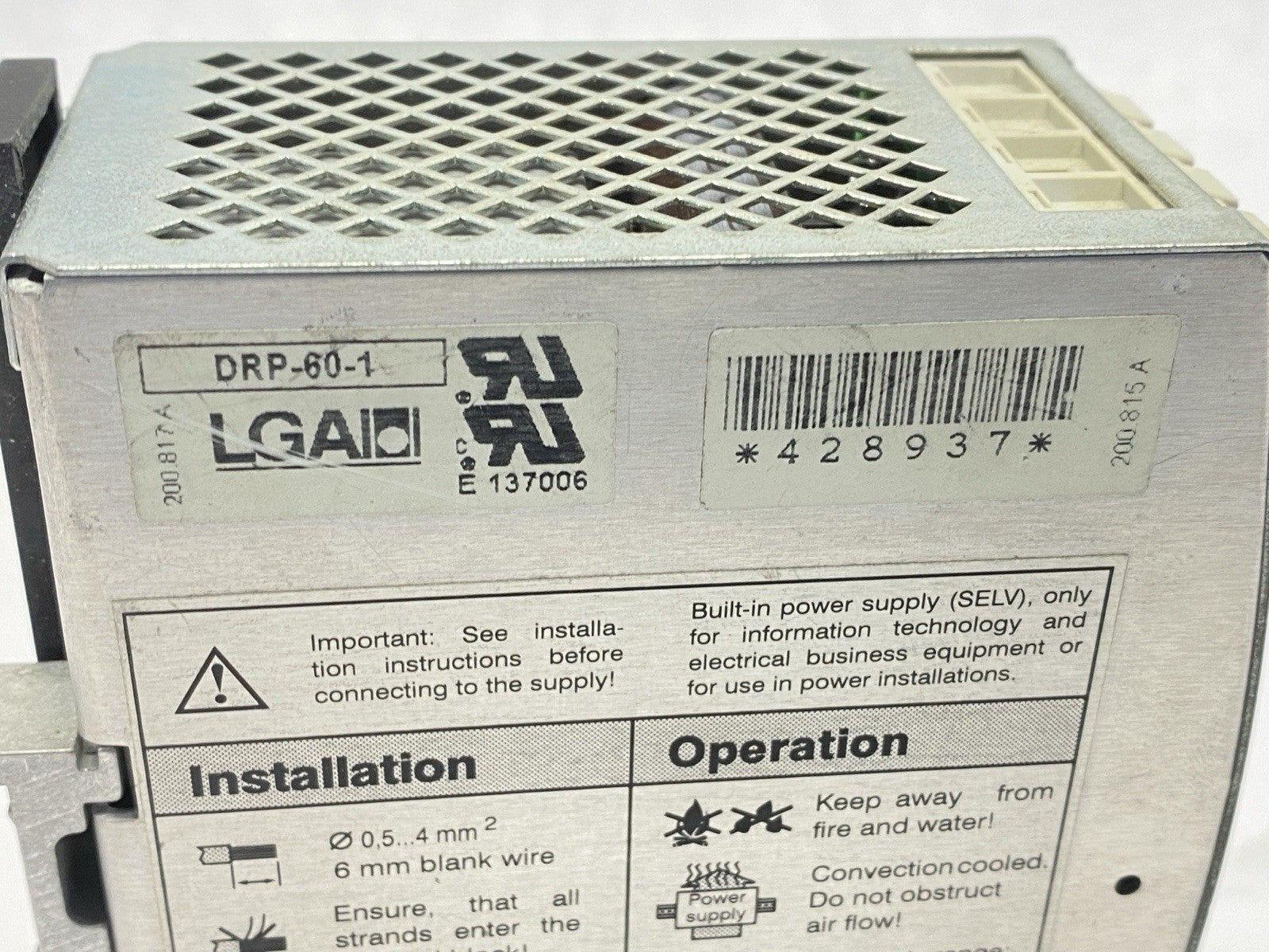 DRP-60-1 | Lambda Power Supply 2.5A 24VDC 60W - Used - Maverick Industrial Sales
