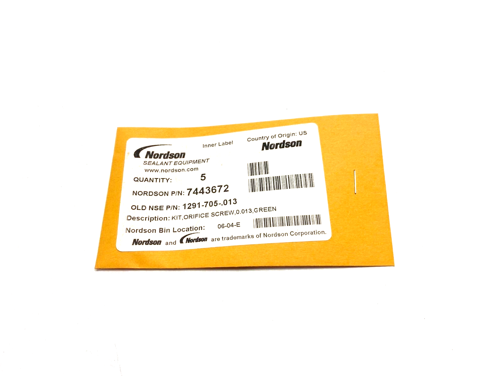 Nordson 7443672 Orifice Screw Kit Green 0.013 PKG OF 5 - Maverick Industrial Sales