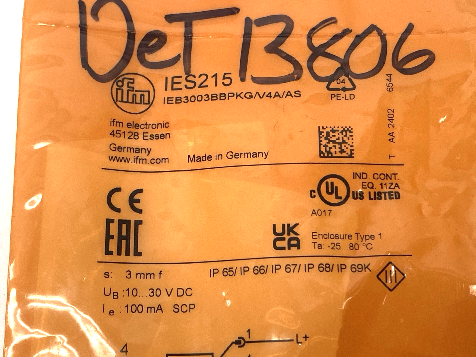 Ifm IEB3003BBPKG/V4A/AS Inductive Sensor M8 IES215 - Maverick Industrial Sales