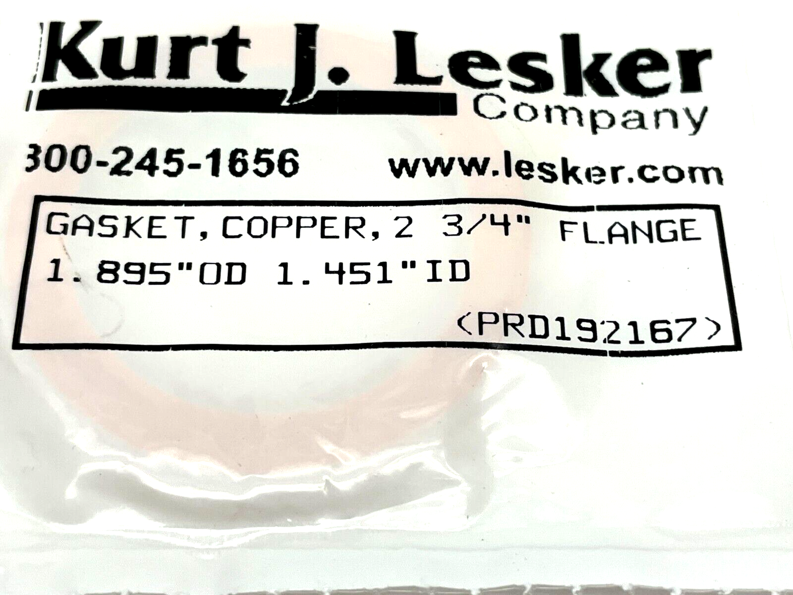 Kurt J. Lesker GA-0275 Copper Gasket 1.895" OD 1.451" ID 2-3/4" Flange - Maverick Industrial Sales