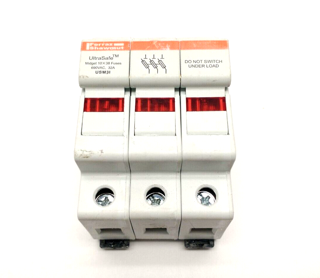 Mersen Ferraz Shawmut USM3I UltraSafe Fuse Holder 30A 600V Y219073 w/ 20A Fuses - Maverick Industrial Sales