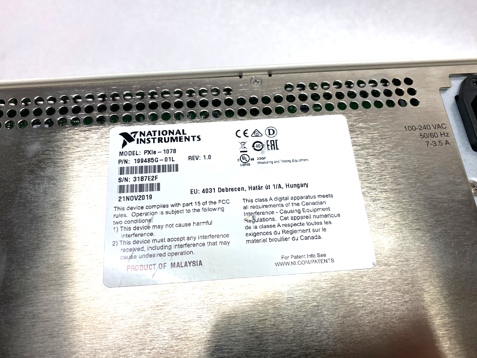National Instruments PXIe-1078 9-Slot PXI Chassis up to 1.75Gb/s 199485G-10L - Maverick Industrial Sales