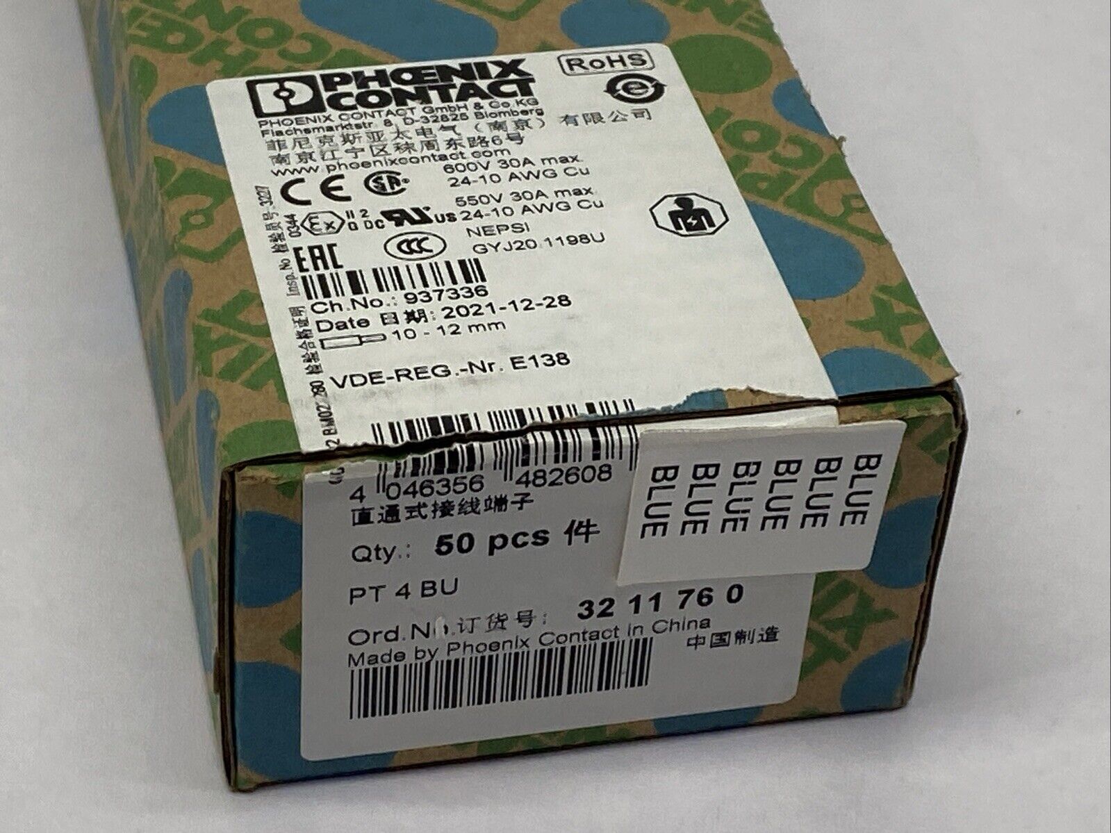 Phoenix Contact PT 4 BU Feed-Through Terminal Block Blue 3211760 LOT OF 43 - Maverick Industrial Sales