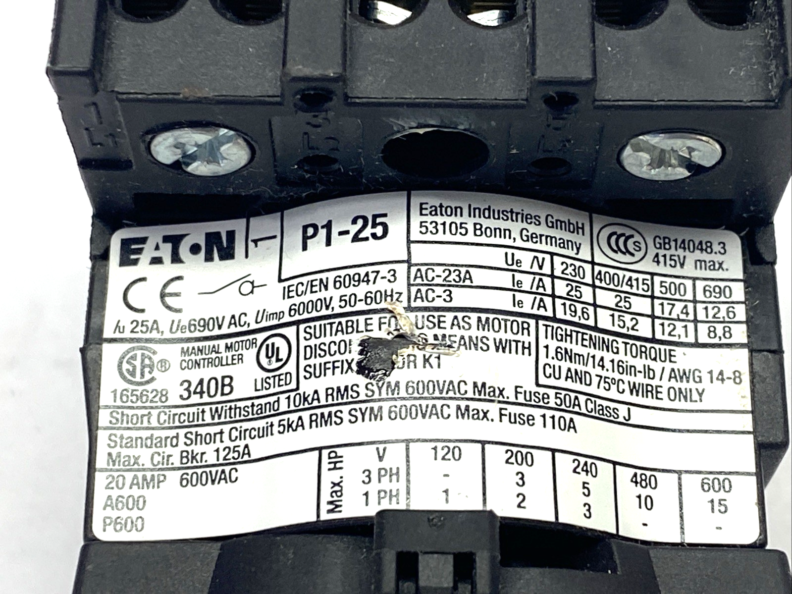 Eaton P1-25/EA/SVB Rotary Disconnect Switch 25A - Maverick Industrial Sales