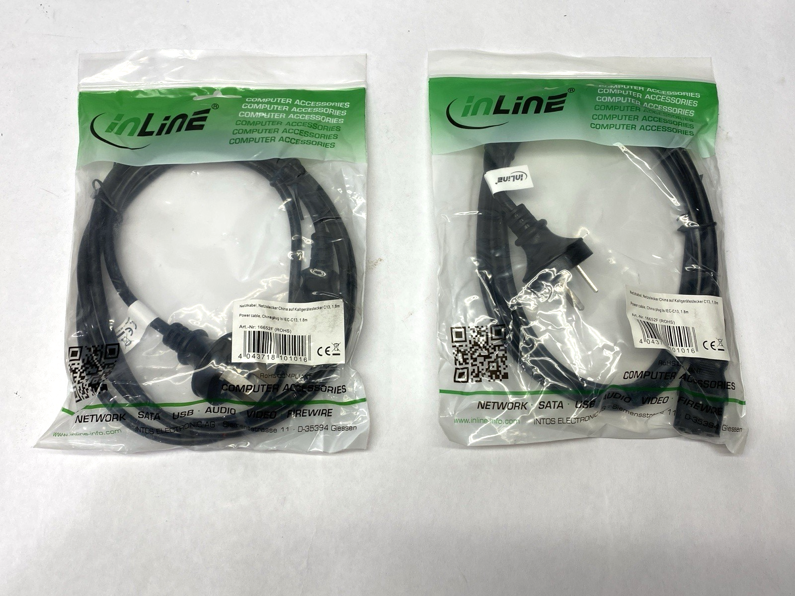 16652F | InLine Power Cable China Plug To IEC-C13 1.8m LOT OF 2 - New - Maverick Industrial Sales
