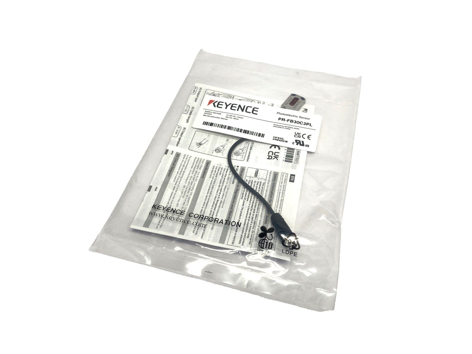 Keyence PR-FB30C3PL Flat Reflective Miniature Photoelectric Sensor M8, 30mm - Maverick Industrial Sales