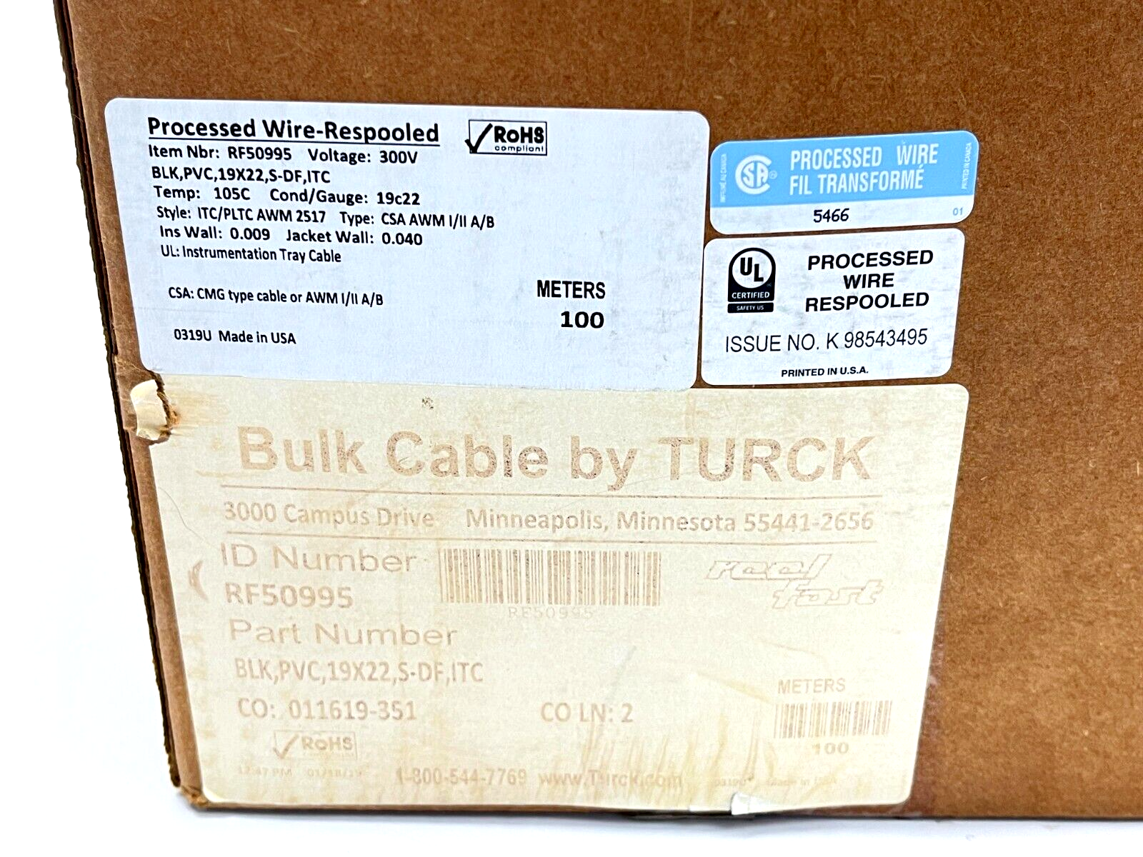 Turck BLK,PVC,19X22,S-DF,ITC Instrumentation Cable 100m - 16lb Remaining RF50995 - Maverick Industrial Sales