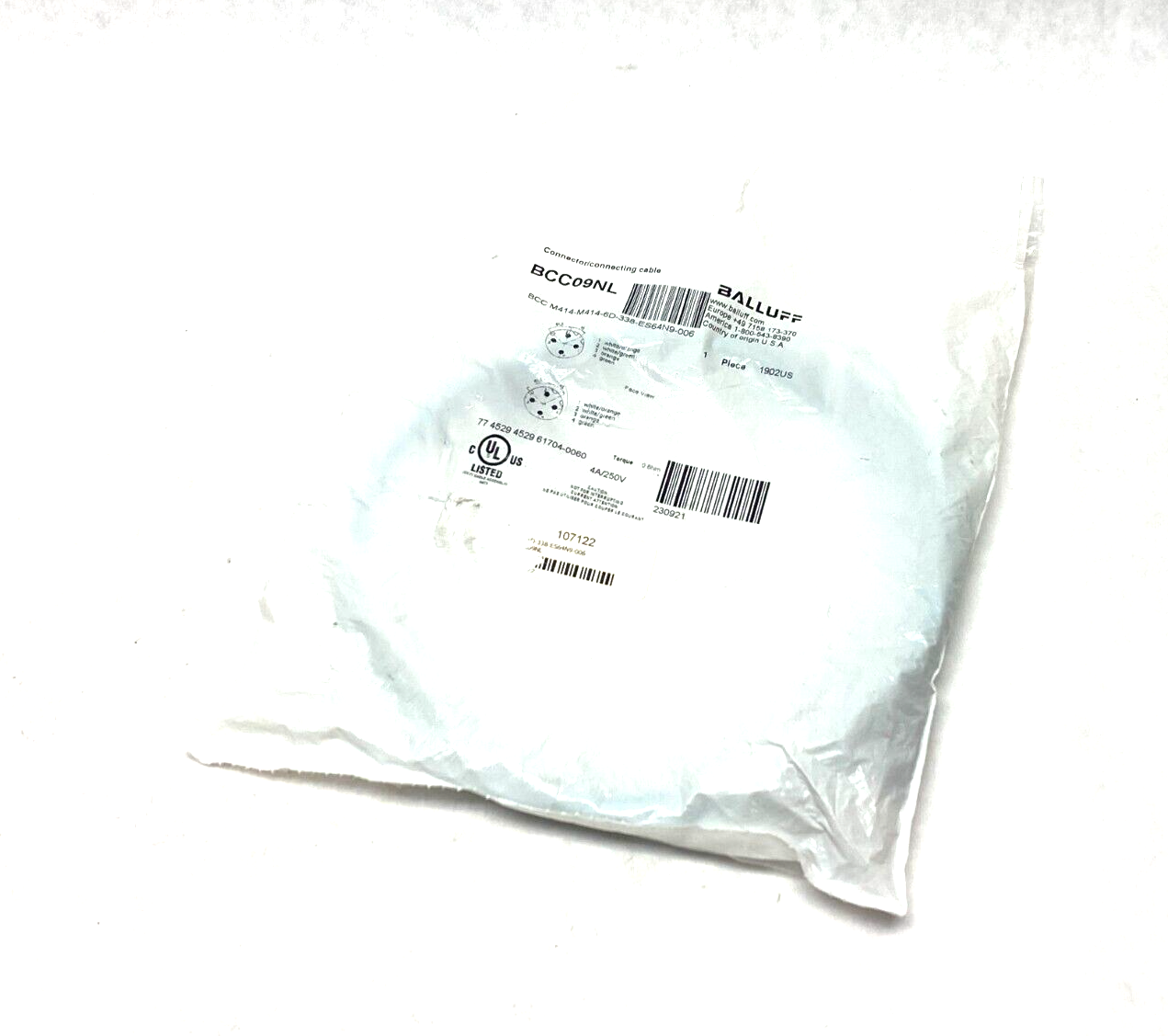 Balluff BCC09NL Double Ended Cordset M12 Male BCC M414-M414-6D-338-ES64N9-006 - Maverick Industrial Sales