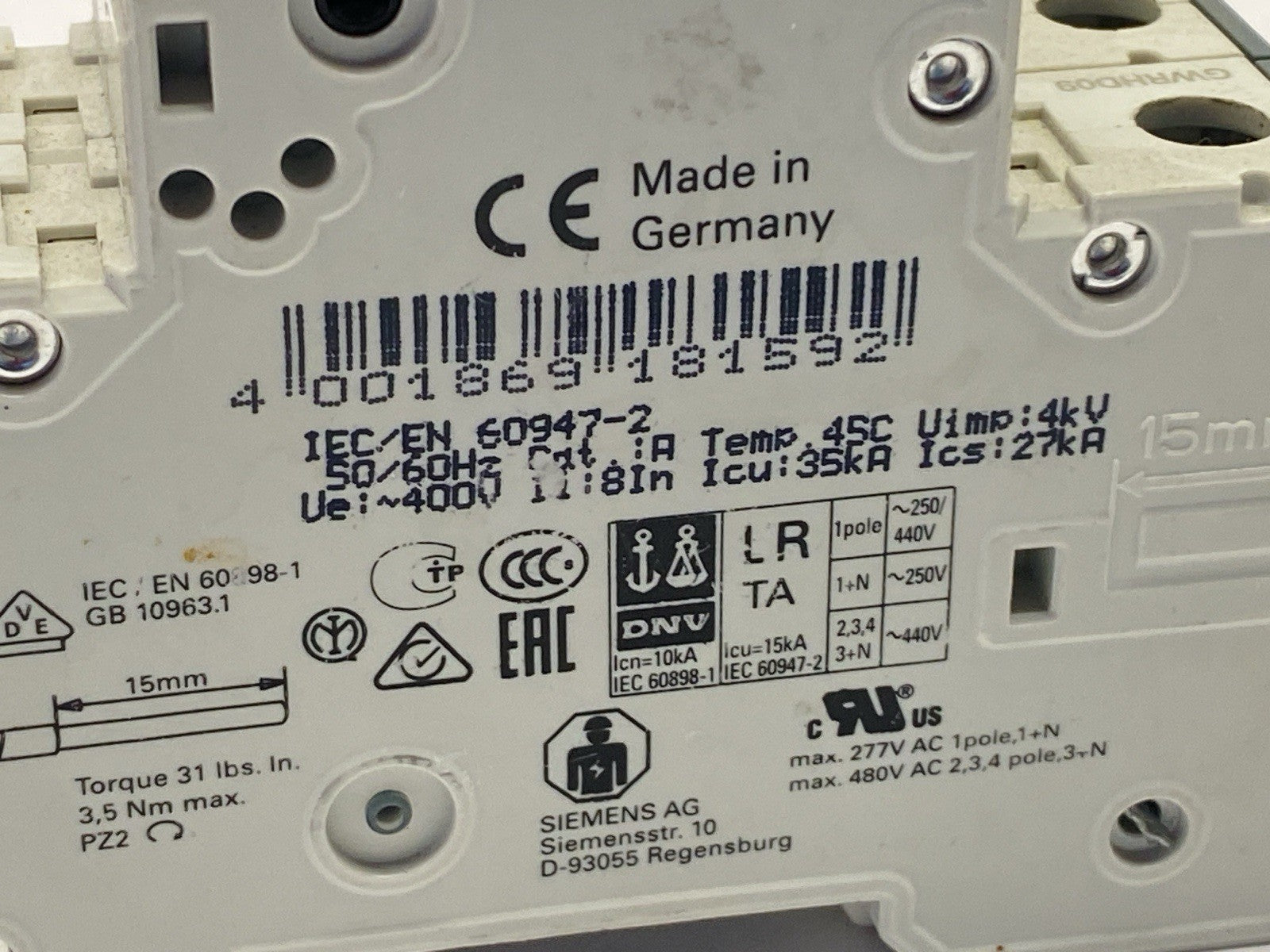 5SY4203-7 | Siemens MCB C3 Circuit Breaker 2-Pole 3A 400V - Used - Maverick Industrial Sales